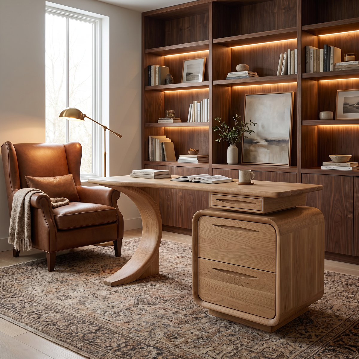 Aurelith Sculpted Solid Wood Desk With Drawers - Image 3