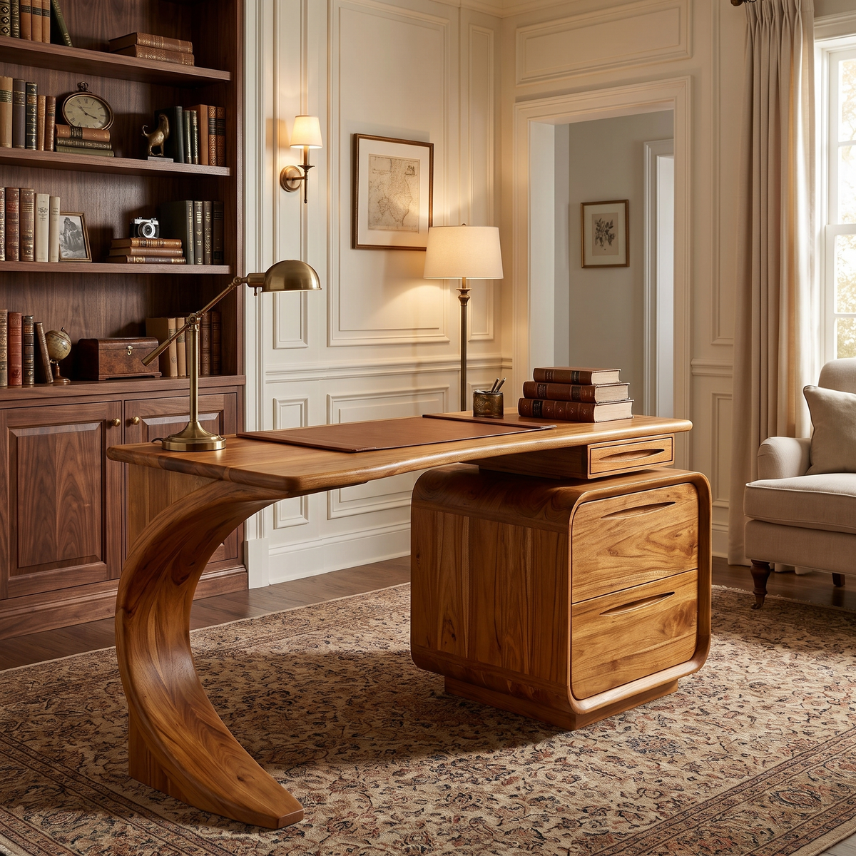 Aurelith Sculpted Solid Wood Desk With Drawers - Image 4