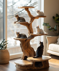 Branched Sculpted Solid Wood Tree-Inspired Cat Tree Shelf