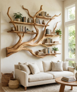 Briarcanopy Handcrafted Solid Wood Floating Tree Bookshelf