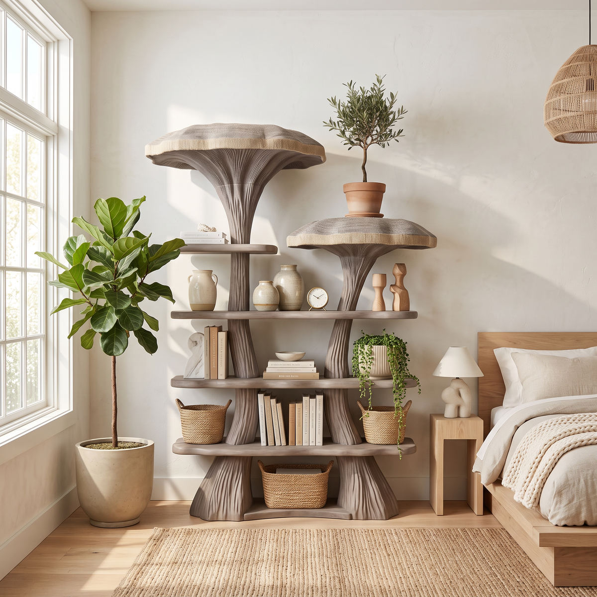 Mushroom Tree Bookshelf Wooden Nature Inspired Fantasy Gift - Image 2