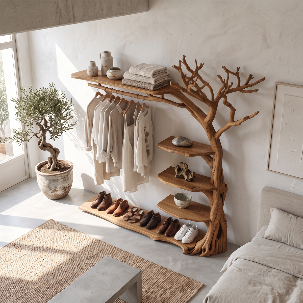 Rustic Coat Rack Shoe Shelf Entryway - Image 3
