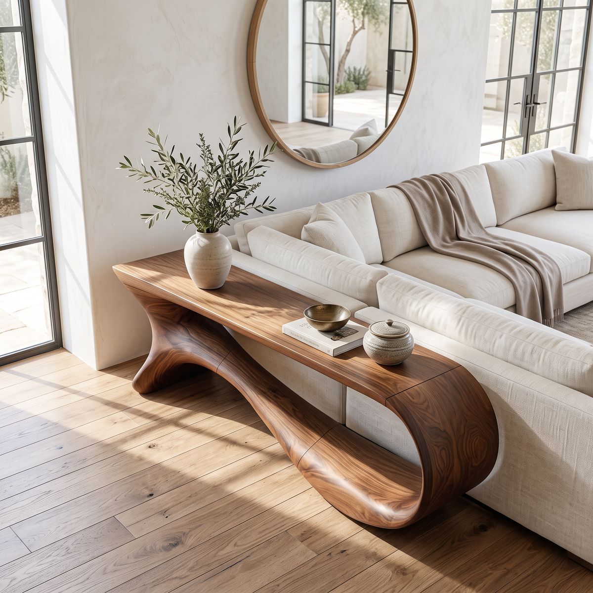 Mid Century Curved Console Table Modern Hallway Living - Image 2