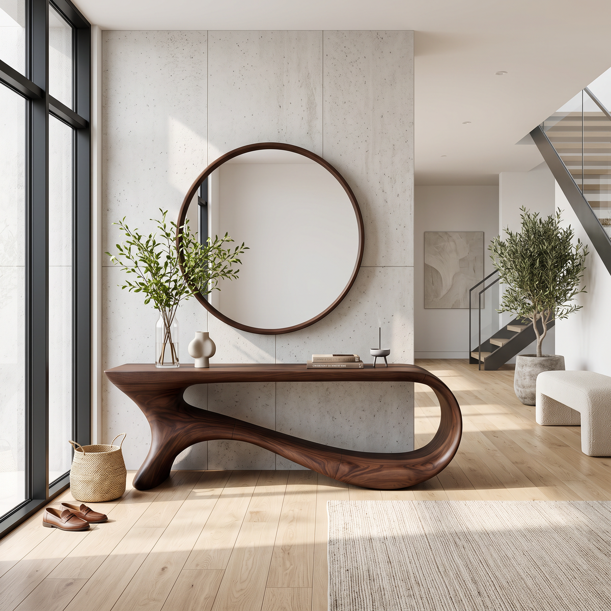 Mid Century Curved Console Table Modern Hallway Living - Image 3
