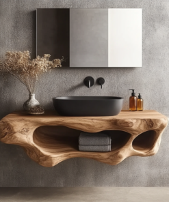 Corva Sculpted Solid Wood Floating Bathroom Vanity With Open Storage