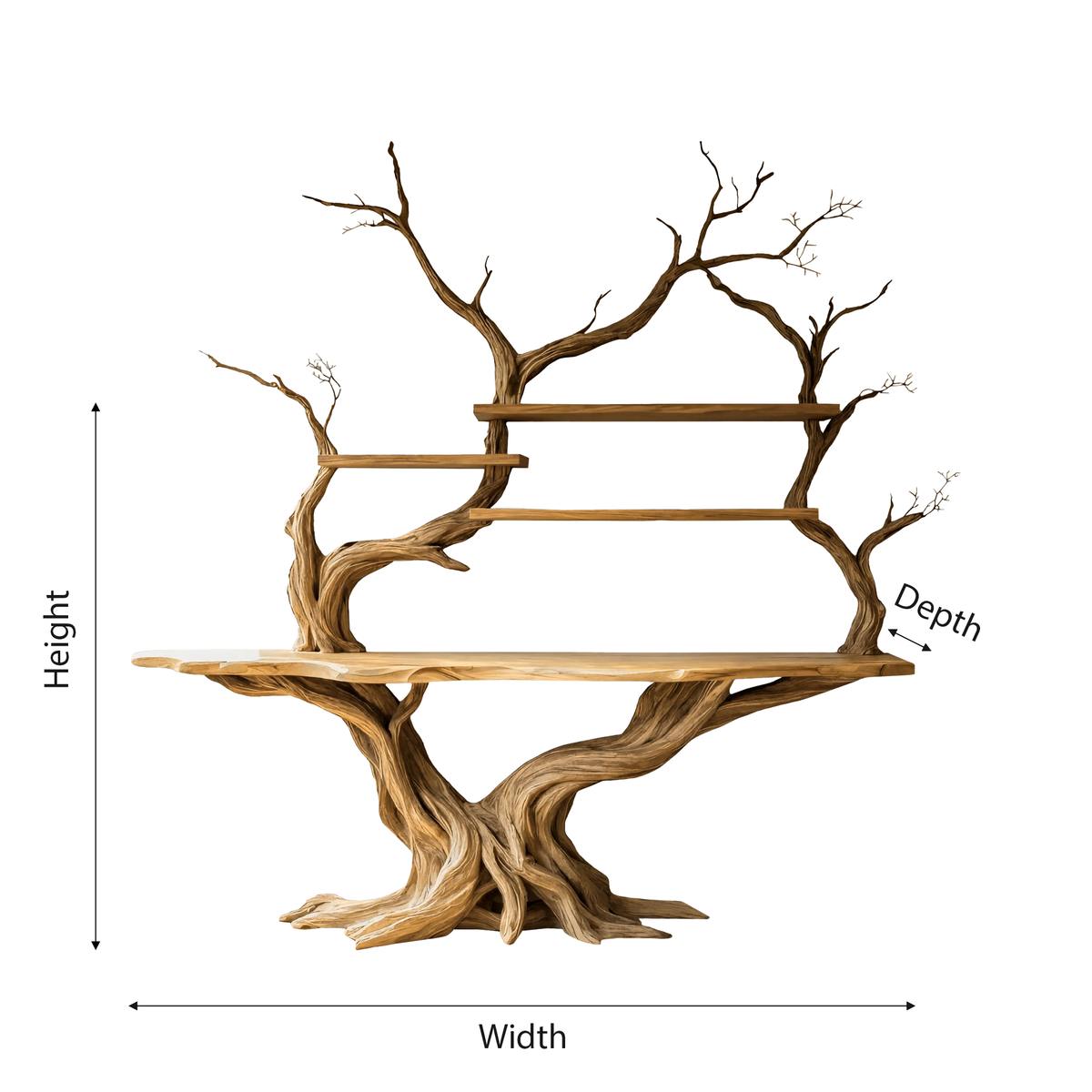 Elarion Tree Trunk Sculpted Solid Wood Console Table With Shelves - Image 4