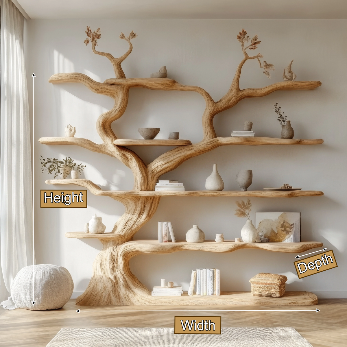 Elarwood Sculpted Solid Wood Tree Bookshelf - Image 2