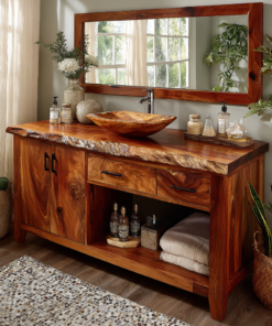 Eldorin Live Edge Solid Wood Freestanding Bathroom Vanity With Cabinet