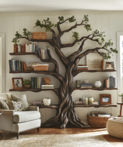Eldrathen Sculpted Solid Wood Tree Bookshelf