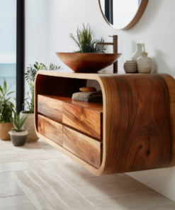 Elyron Sculpted Solid Wood Floating Bathroom Vanity With Drawers
