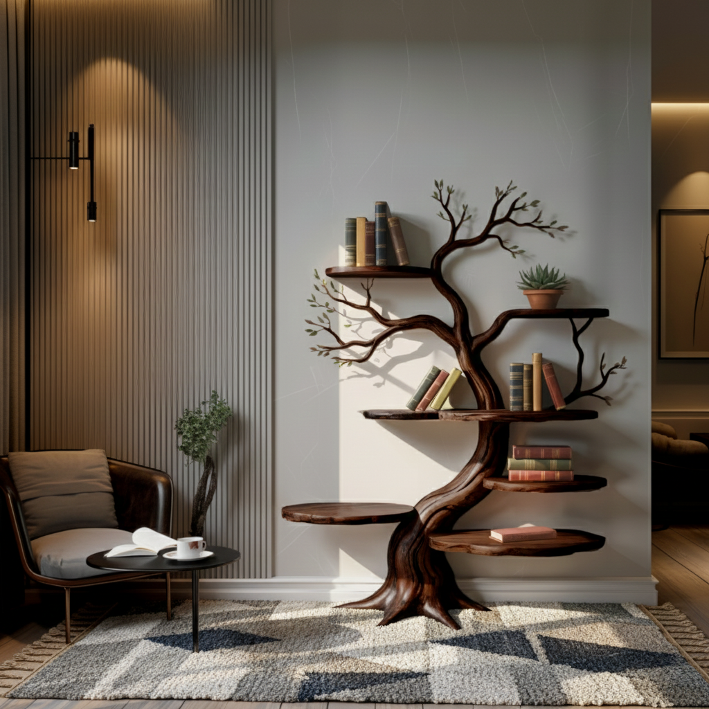 Everwood Sculpted Timber Tree Bookshelf - Image 4