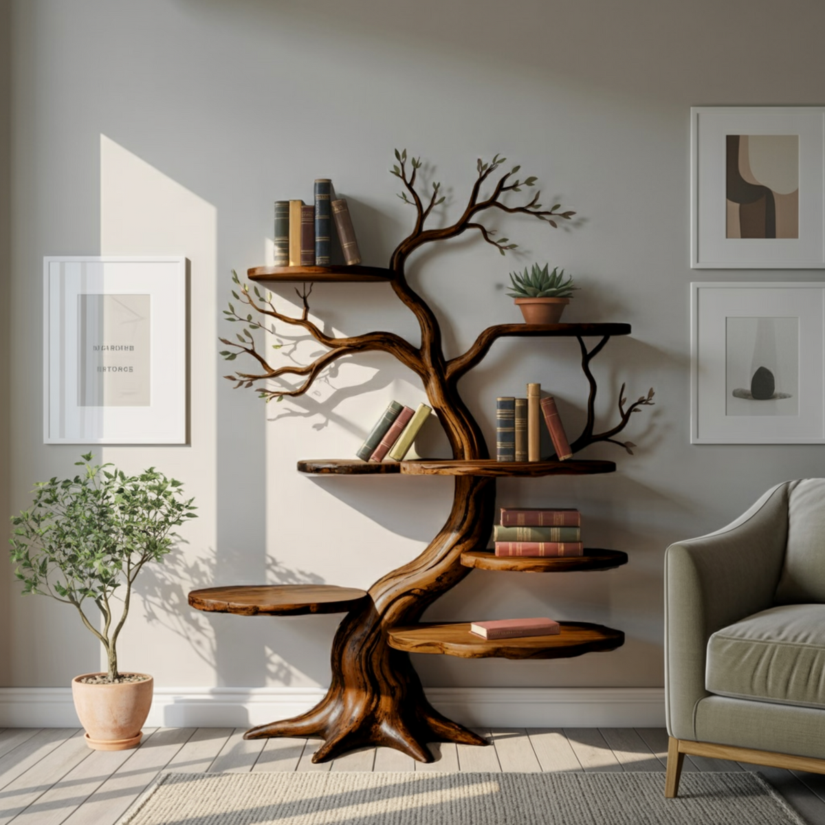 Everwood Sculpted Timber Tree Bookshelf - Image 2