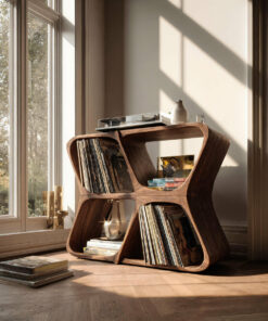 Harmona Sculpted Solid Wood Record Player Stand With Storage