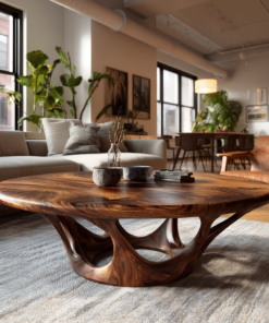 Kavryn Sculpted Solid Wood Round Coffee Table