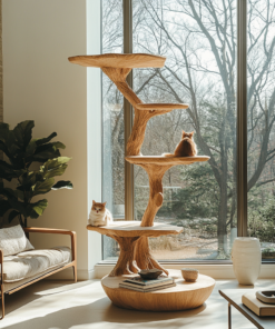Lignum Sculpted Solid Wood Tree-Inspired Cat Tree Shelf