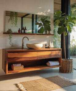 Lunara Minimal Japandi Handcrafted Solid Wood Floating Bathroom Vanity With Drawers