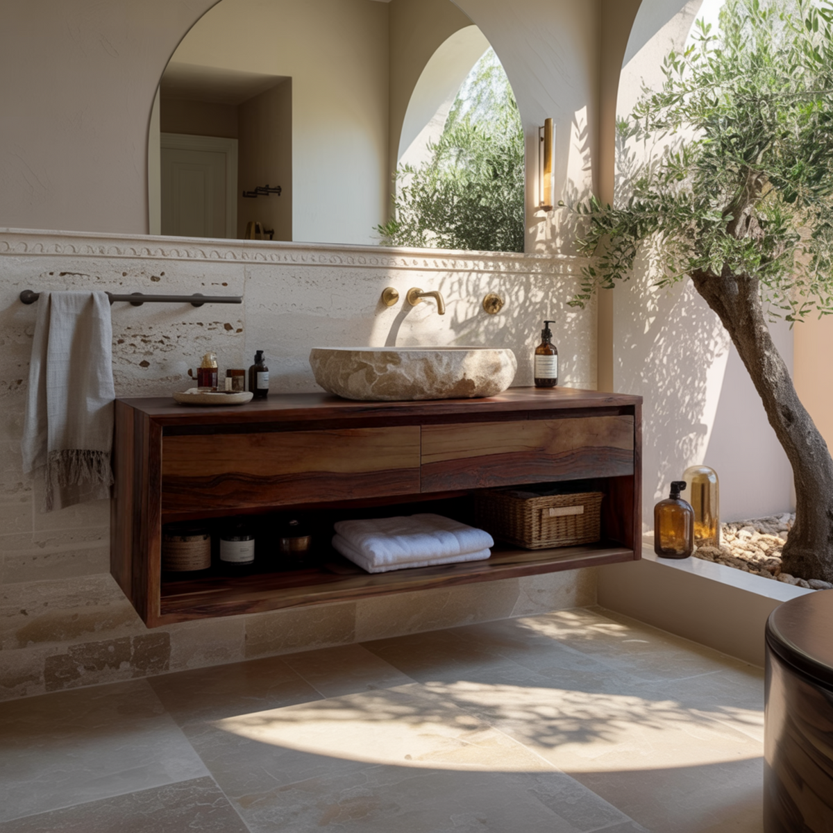 Lunara Minimal Japandi Handcrafted Solid Wood Floating Bathroom Vanity With Drawers - Image 3