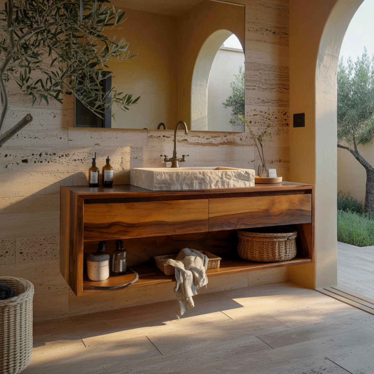 Lunara Minimal Japandi Handcrafted Solid Wood Floating Bathroom Vanity With Drawers - Image 4