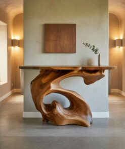 Sculptural Solid Wood Console Table