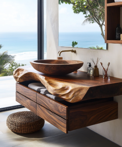 Seravik Live Edge Solid Wood Floating Bathroom Vanity With Drawers