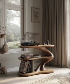 Serenata Sculpted Solid Wood Record Player Stand