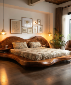 Serenata Waveform Solid Wood Headboard And Bed Frame