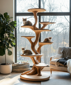 Silvae Sculpted Solid Wood Tree-Inspired Cat Tree Shelf