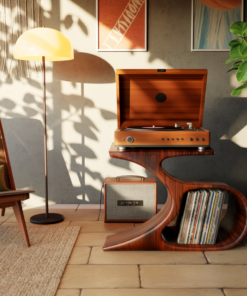 Sonatone Sculpted Solid Wood Record Player Stand With Storage