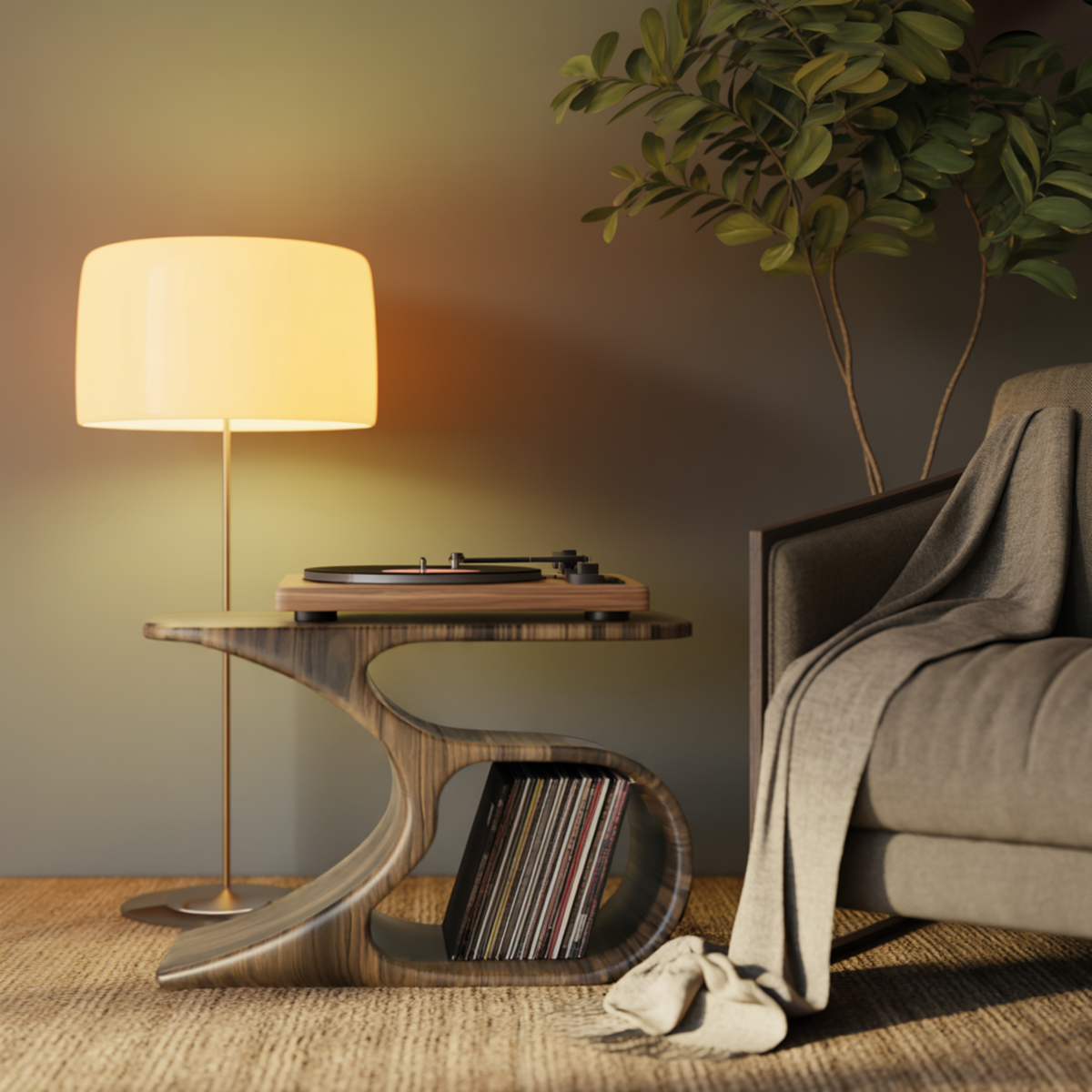 Sonatone Sculpted Solid Wood Record Player Stand With Storage - Image 2