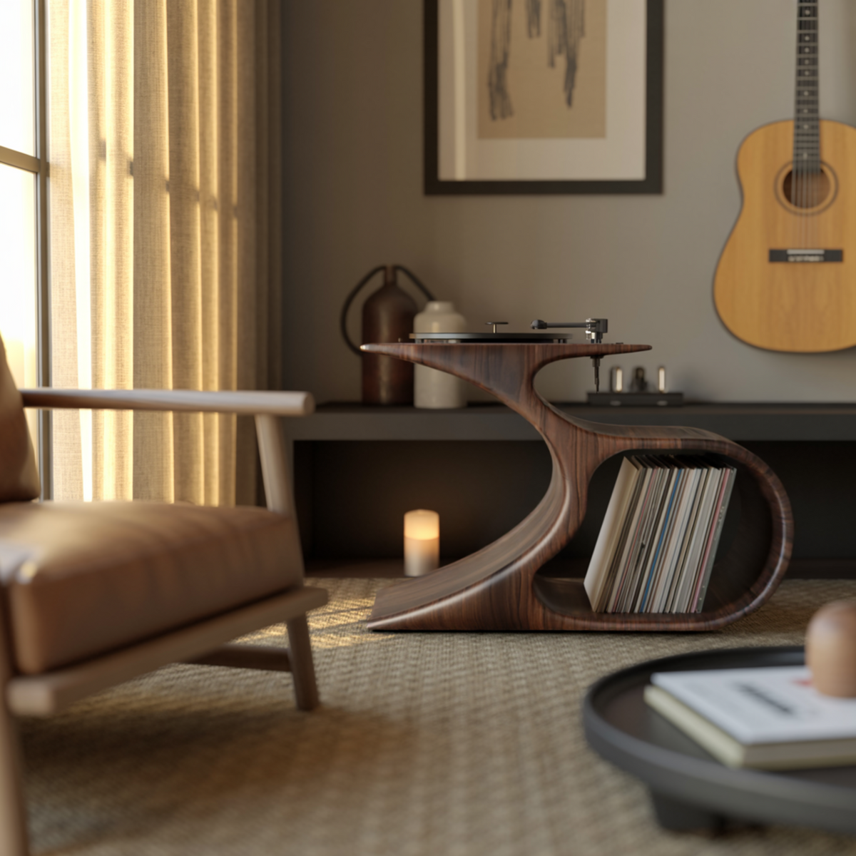 Sonatone Sculpted Solid Wood Record Player Stand With Storage - Image 3