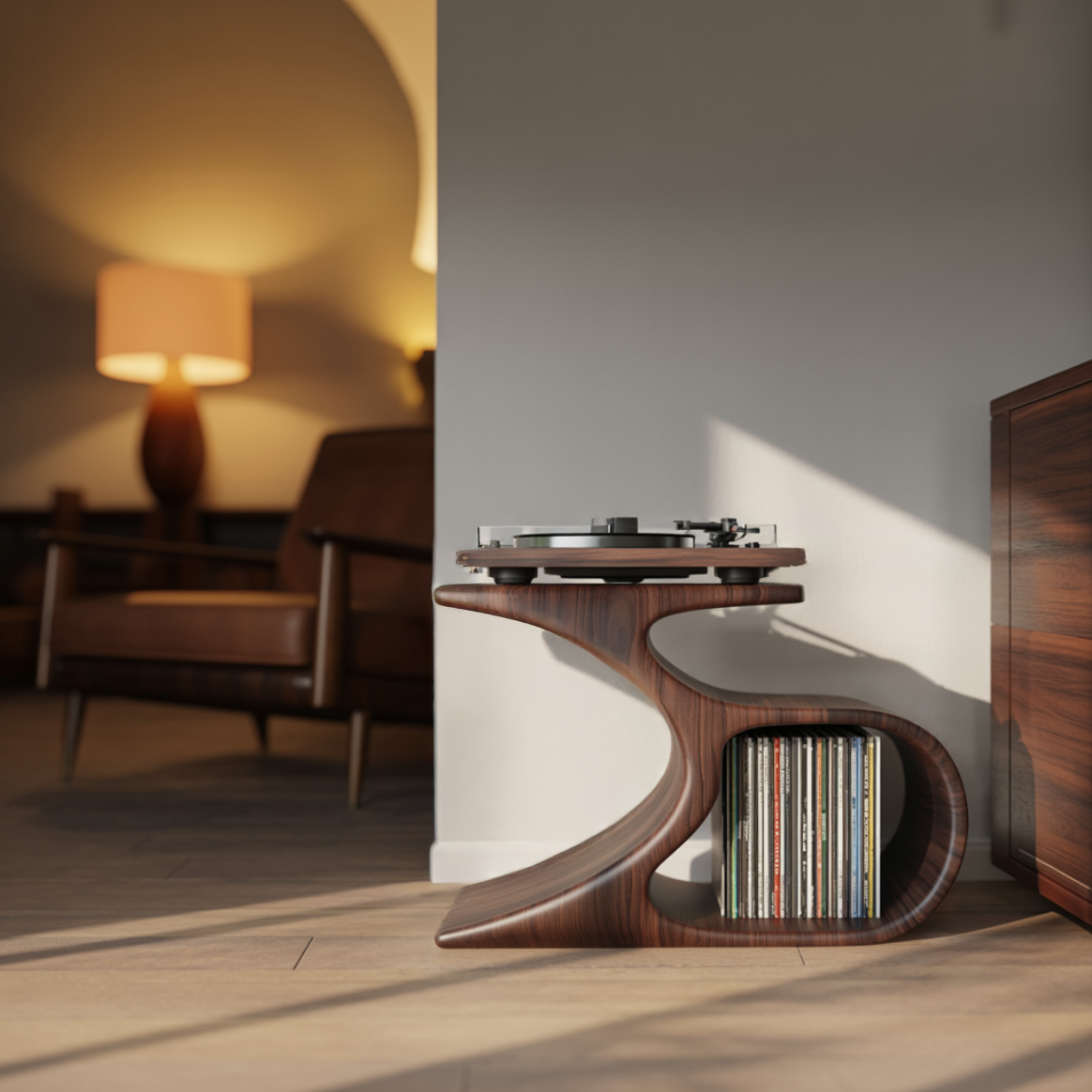 Sonatone Sculpted Solid Wood Record Player Stand With Storage - Image 4