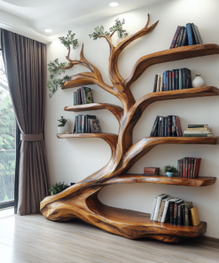 Sylvara Flow Handcrafted Live Edge Tree Bookshelf
