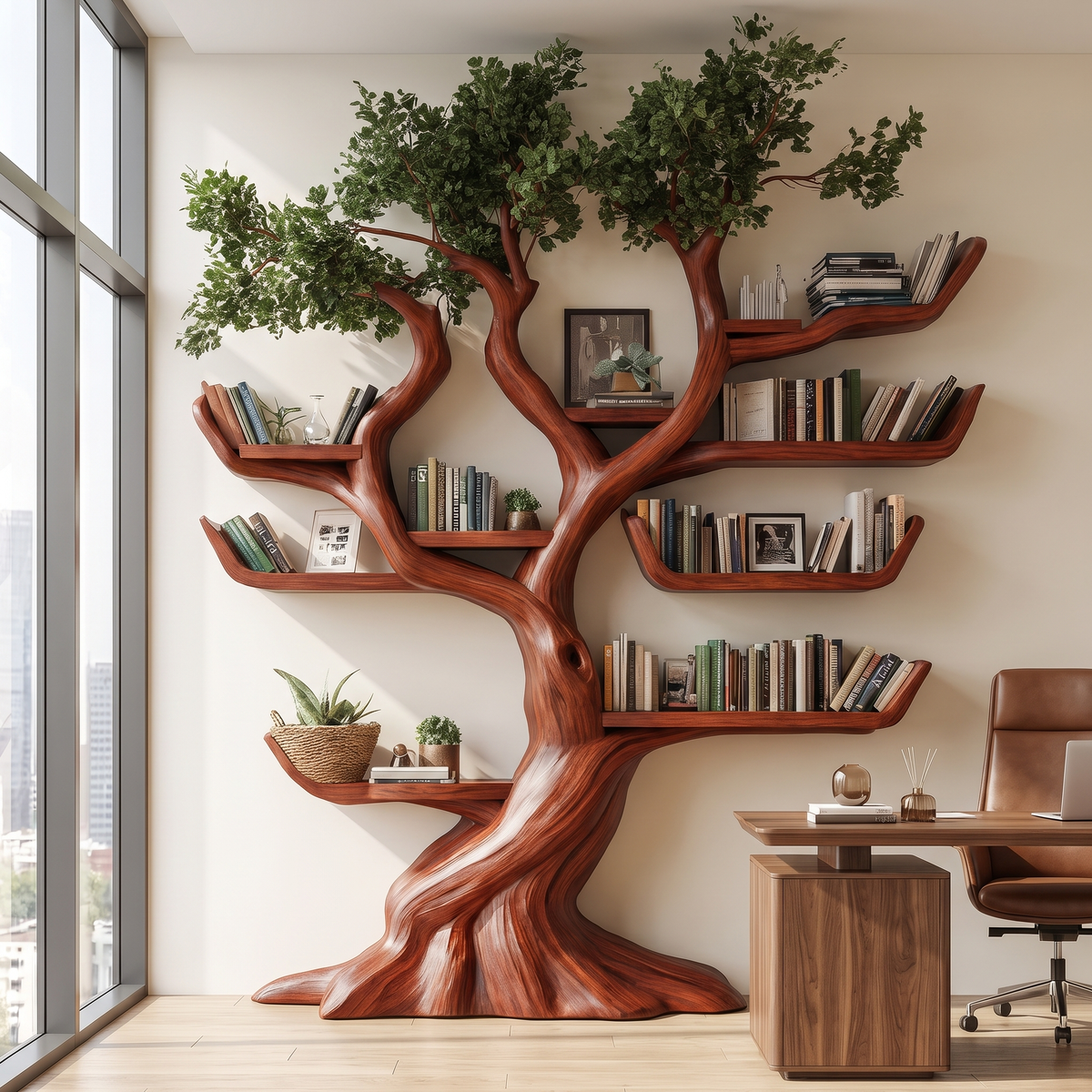 Verdantris Sculpted Solid Wood Tree Bookshelf - Image 4