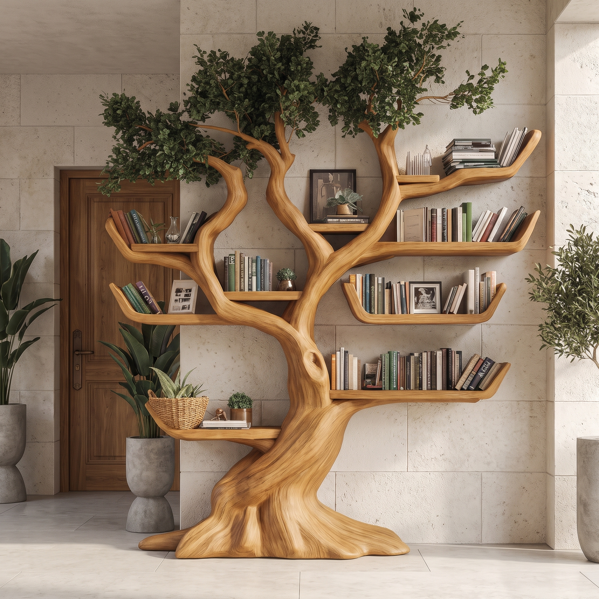 Verdantris Sculpted Solid Wood Tree Bookshelf - Image 3