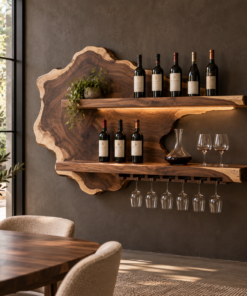 Sylelune Live Edge Handcrafted Floating Wine Shelf