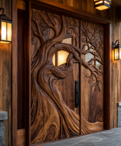 Aurelthorn Sculpted Solid Wood Single Door With Panel