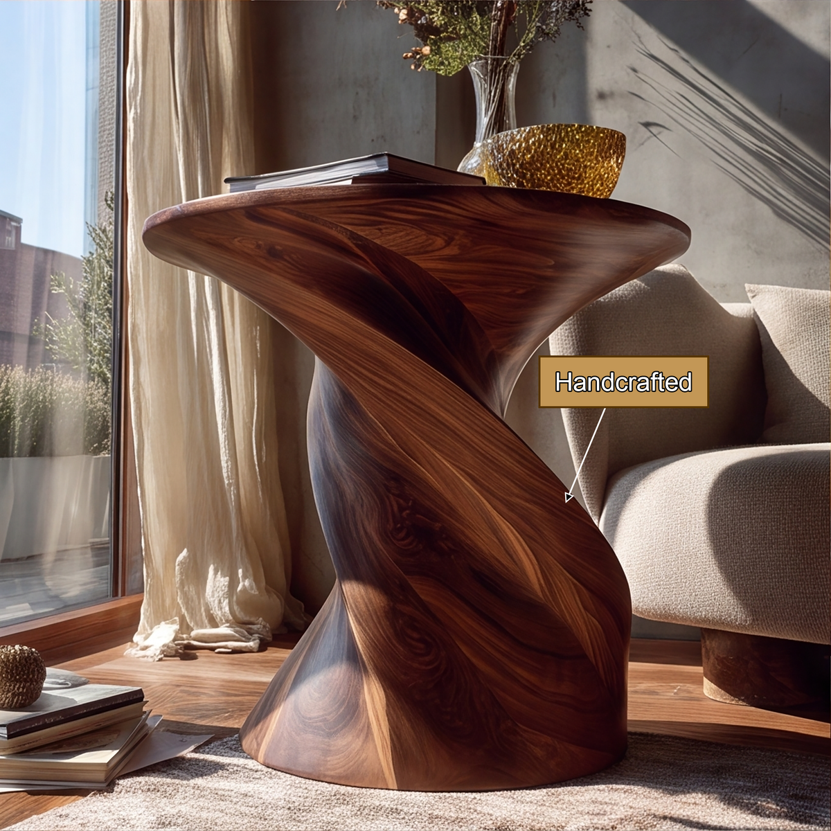 Lunara Sculpted Solid Wood Side Table - Image 3