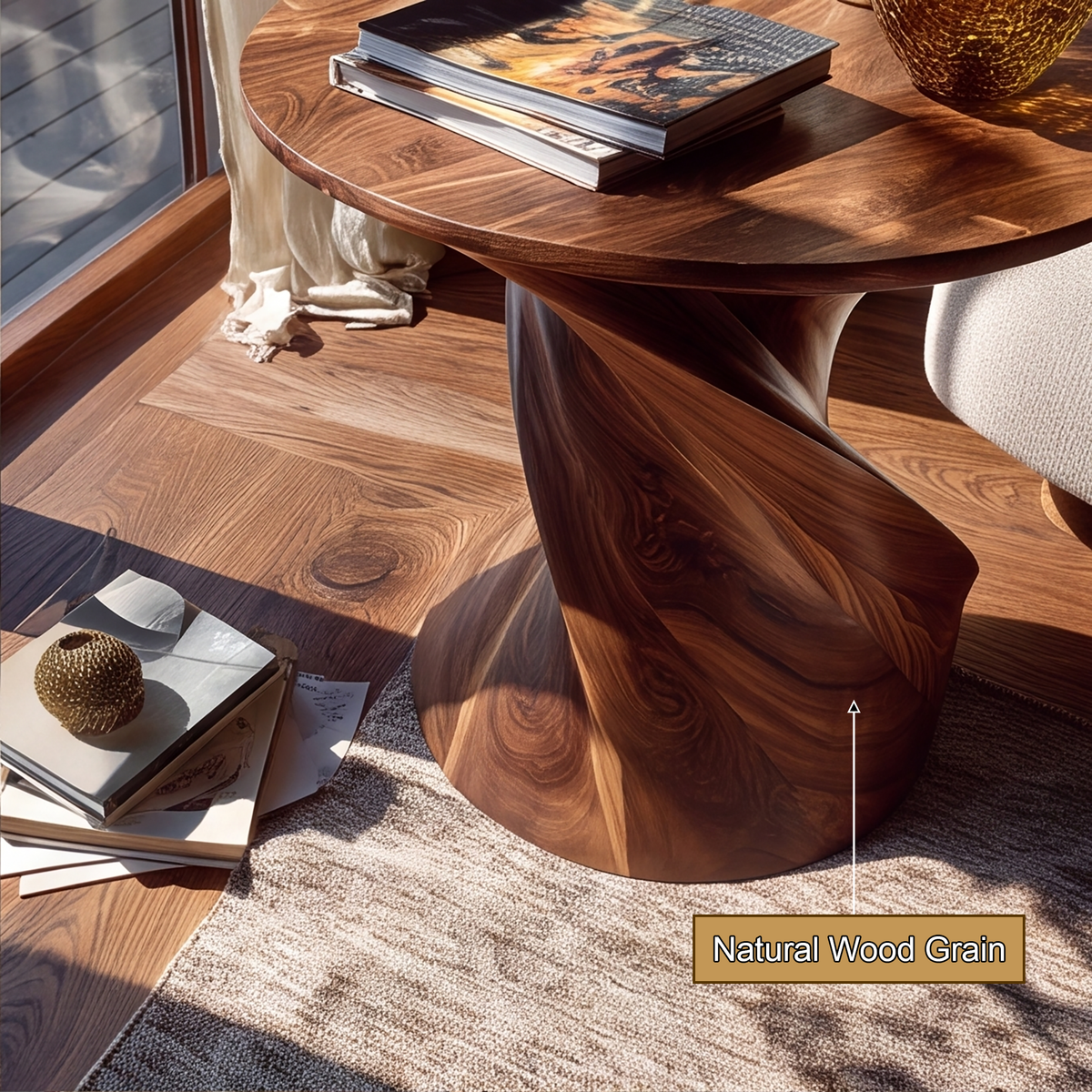Lunara Sculpted Solid Wood Side Table - Image 2