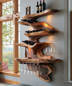Rivora Live Edge Solid Wood Floating Wine Shelf
