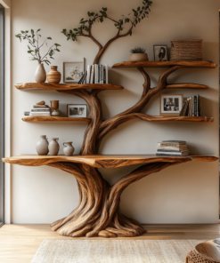 Vaelor Sculpted Solid Wood Console Table With Shelves