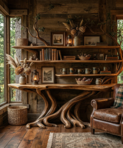 Vaelorin Sculpted Solid Wood Console Table With Shelves