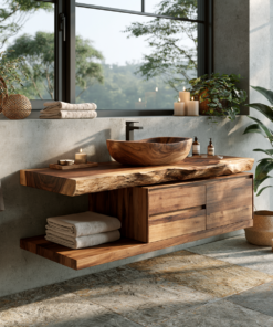 Vaelthorn Live Edge Solid Wood Floating Bathroom Vanity With Drawers