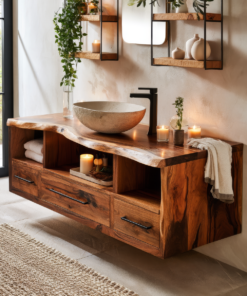 Vareon Live Edge Solid Wood Floating Bathroom Vanity With Drawers