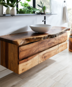 Velmora Live Edge Solid Wood Floating Bathroom Vanity With Drawers