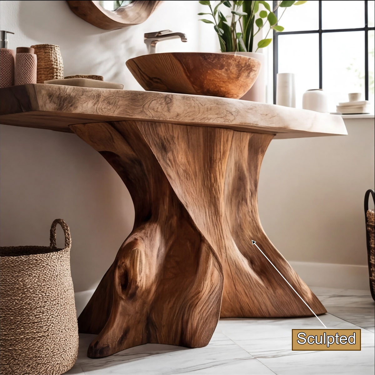 Velthora Rootform Solid Wood Freestanding Bathroom Vanity SPA576801 - Image 3
