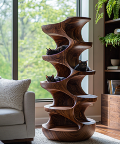 Virex Sculpted Solid Wood Tree-Inspired Cat Tree Shelf