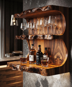Stylish Vintage Natural Wood Wine Bar Shelf For A Cozy Space