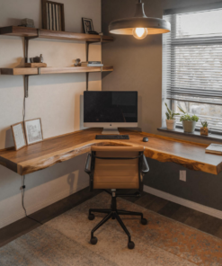Modern Live Edge Corner Desk With Floating Wood Design For Home Office