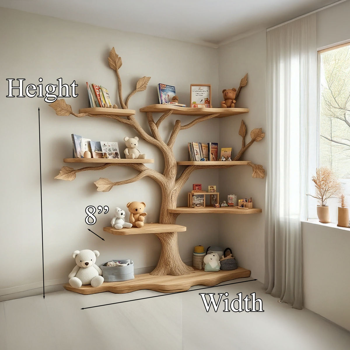 Tree Kids Bookshelf Natural Trees Handmade Baby Room Decor Gift - Image 3