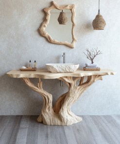 Handcrafted Solid Wood Bathroom Vanity With Natural Finish
